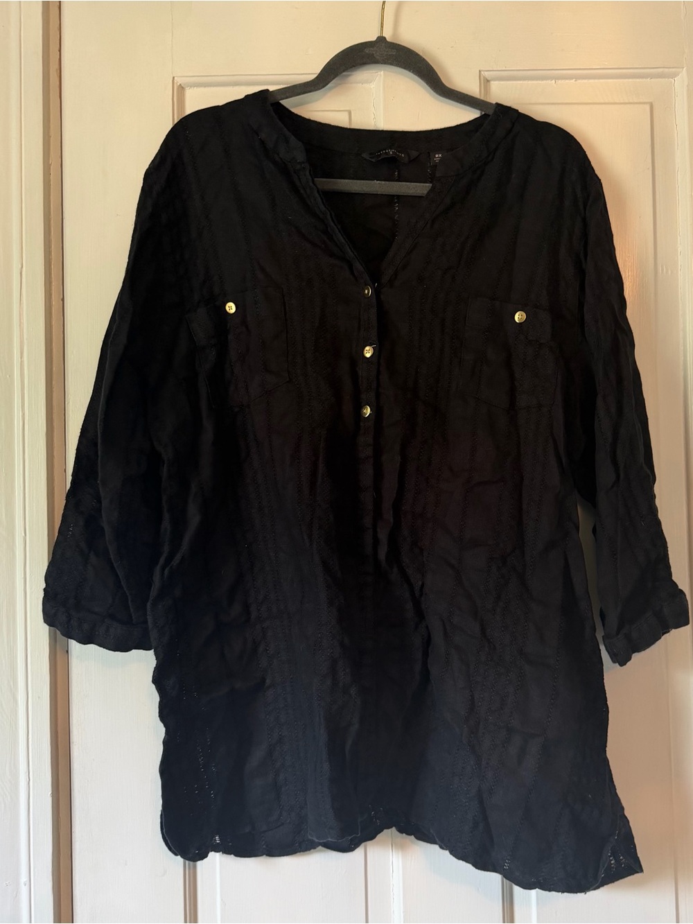 Investments Black Linen Button-Down Shirt